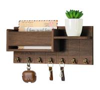 Obelunrp Tasto e supporto per posta per muro, 12x4, 8 pollici di legno e organizzatore chiave con 6 ganci, rack montato a parete per conservare lettere, riviste