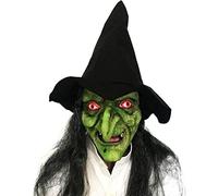 Obelunrp Vecchia maschera da strega con cappuccio a pelo lungo, maschera da clown di Halloween in lattice per decorazioni per feste per adulti