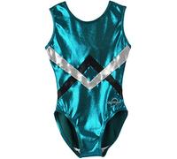 Obersee Girl's O3GL002 Verde Chevron Gymnastics Leotard - Verde/Argento/Nero, X-Piccolo