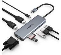 OBERSTER Hub USB C 9 in 1 adattatore USB C con triplo display, tra cui 2 x 4 K HDMI, VGA, 100 PD, 3 USB 3.0, lettore di schede SD/TF per laptop, Windows e tablet e altri portatili USB di tipo C