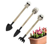 Obesntln Pala da giardino in miniatura per giardino, pala da giardino, 3 pezzi con pala da trapianto in miniatura di cranio, strumento manuale portatile per il pavimento, strumento da giardino