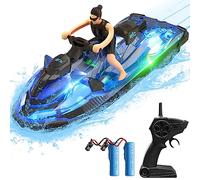 OBEST 2.4GHz Motoscafo Radiocomandata, Barca Telecomandata,Con luci a LED e bambole di simulazione, 2 batterie, Giocattoli per adulti/bambini adatti per piscine e laghi