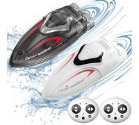 OBEST 2 Pezzi Mini Barche Telecomandate con Luce a LED, Barche da Corsa RC Stunt con 2,4 GHz Telecomando Impermeabile e Piscina Gonfiabile, Giocattolo per Laghi e Stagni Barca per Ragazzi e Ragazze