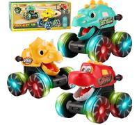 OBEST 3 Pezzi Dinosauri Auto Giocattolo, Press and Go Monster Truck per 1 Anno Bambini, Dinosauri Macchinine con Luminoso, Auto da Corsa Ragazzi e Ragazze, Giochi Regalo per Bambini 1 2 3 Ann