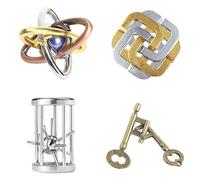 OBEST 4 Pezzi Brain Teaser Puzzle in Metallo, Rompicapo Sblocca Interlock Giocattolo 3D, Rompicapo QI Mente Sfida e Test Logici, Giocattoli Educativo Intelligenza Puzzle Regalo per Adulti e Bambini