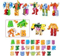 OBEST A-Z Dinosauro Robot Trasformabile, 26 Pezzi Alfabeto Trasformabile Giocattolo Dinosauro/Animale/Robot, Blocchi Inglese Educativi Giocattolo di Assemblaggio per Bambini Dai 6 Anni In Su
