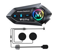 OBEST Auricolare Bluetooth per moto, Interfono Cuffie per Casco, Portata Walkie-Talkie di 500 metri, Riduzione Intelligente del Rumore, Impermeabile IP56, Batteria da 1000 mAh, Illuminazione RGB