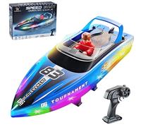 OBEST Barca di controllo remoto con luci a LED, 2,4 GHz, 15 km/h, barca telecomandata ad alta velocità, alta velocità, controllo remoto, 120 minuti, per piscina/lago/laghetto