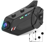 OBEST Interfono Bluetooth per Moto, Auricolare per Casco con Fotocamera 1080P, Supporta 6 Persone che Parlano allo Stesso Tempo Entro 1000m con Scheda TF FM/Bluetooth 5.0/64G/Microfono 2 in 1