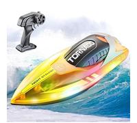 OBEST motoscafo telecomandato per bambini 2.4GHz,RC Barca con luci 2 batterie Ricaricabile,barche telecomandate per bambini dai 6 7 8 9 10,Barca giocattoli regali per bambini mare,RC Boat