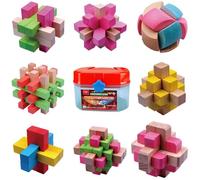 OBEST Set di 8 puzzle in legno 3D IQ, con scatola di immagazzinaggio, intelligenza, gioco di pensiero educativo, classico gioco di pazienza, giochi di logica per bambini e adulti
