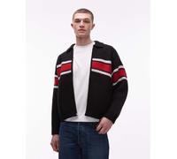 Obey - Bernard - Cardigan nero a righe rosse con zip-Multicolore L
