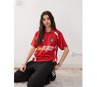 Obey - Polo stile maglia da calcio rossa a maniche corte-Rosso M