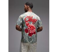 Obey - Real Tree Camo - T-shirt multicolore con stampa grafica di rose graffiti sul retro L
