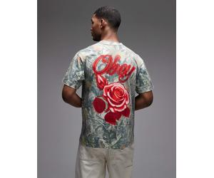 Obey - Real Tree Camo - T-shirt multicolore con stampa grafica di rose graffiti sul retro L