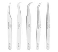 Obeyalash 5 Pezzi Pinzette in Acciaio Inossidabile per Extension Ciglia Professionale Diritto e Curvo Tip Pinza di Precisione Pinzetta per Estensioni Ciglia, Nail Art, Creazione di Gioielli