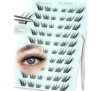 Obeyalash Fox Eye Ciglia Press e Go Cateyes Ciglia Ciuffetti Autoadesive Senza Colla Extension Mix 9-13mm Pre Glue Cluster Lashes con Pinzette