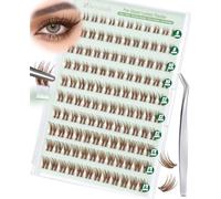Obeyalash Marroni Ciglia Finte Autoadesive Ciglissime Press e Go Marrone Ciglia Finte Ciuffetti Senza Colla Extension kit Naturali Press on Cluster Lashes 8-14mm C Curl con Pinzette (F-29)
