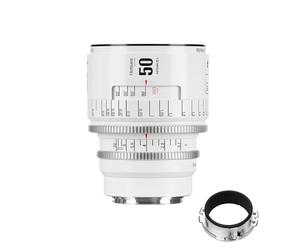 Obiettivo cinematografico manuale professionale full frame 7artisans 50 mm T2.1 serie Infinte, compatibile con attacco EF per fotografia e riprese video, bianco