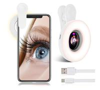 Obiettivo macro per iPhone e Android con mini clip ad anello, dimmerabile portatile, ricaricabile, per fotografia di smartphone, registrazione video della fotocamera, VLOG