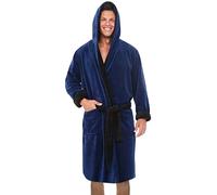 OBiQuzz Accappatoio da uomo con cappuccio, vestaglia da sauna, extra morbido, biancheria da notte e accappatoio, accappatoio lungo con tasche, kimono da notte in elegante microfibra loungewear, Blu,