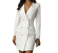 OBiQuzz Autunno Inverno Donna Business Suit Abito Double Breasted Wrap Blazer Abito a maniche lunghe con scollo a V Slim Sexy Trench Coat Tinta Unita Sottile Giacca Abiti 90s Grandi Dimensioni Abito a