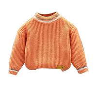 OBiQuzz Boys and Girls Autumn and Winter Padded Pullover Solid Color Round Neck Loose Korean Sweater V Pullover, Colore: arancione., 6-12 Monate