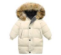 OBiQuzz Boys Girls Middle And Large Children Winter Big Hairy Collar In The Long Thickened Down Cotton Jacket Winter Jacket Baby Tuta da neve, beige., 18-24 Monate