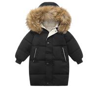 OBiQuzz Boys Girls Middle And Large Children Winter Big Hairy Collar In The Long Thickened Down Cotton Jacket Winter Jacket Baby Tuta da neve, Nero , 18-24 Monate