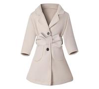 OBiQuzz Cappotto invernale da ragazza, in lana con cintura, giacca per le mezze stagioni, giacca invernale leggera, tinta unita, per l'autunno, a maniche lunghe, classica a vento, beige., 120