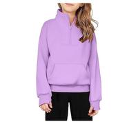 OBiQuzz Felpa con cappuccio da ragazza in pile, tinta unita, mezza zip, da ragazza, Lilla, 13-14 Jahre