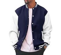 OBiQuzz Giacca college da uomo Oldschool Bomber da uomo alla moda, vestibilità normale, da aviatore, con colletto alto, da baseball, con tasche, giacca leggera