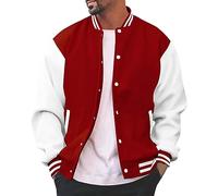 OBiQuzz Giacca college da uomo Oldschool Bomber da uomo alla moda, vestibilità normale, da aviatore, con colletto alto, da baseball, con tasche, giacca leggera