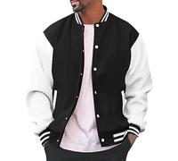 OBiQuzz Giacca College Uomo Oldschool Giacca Bomber Uomo Fashion Giacca di Mezza Stagione Regular Fit Giacca da Aviatore Colletto alla Coreana Giacca Baseball Giacca Sportiva con Tasche Giacca Leggera