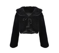 OBiQuzz Giacca da sposa da ragazza, in pile, leggera, invernale, calda, traspirante, tinta unita, in peluche, classica, per tutti i giorni, comoda da ragazza, per casual, Nero , L