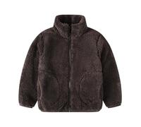 OBiQuzz Giacca in pile per bambini, calda, invernale, foderata in pile, leggera, in flanella, con colletto alto, in tinta unita, con chiusura lampo, per tutti i giorni e casual, caffè, 130