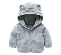 OBiQuzz Giacca in pile per bambini: giacca Teddy con orecchie d'orso, giacca di flanella con chiusura lampo, tinta unita, felpa a maniche lunghe, con cappuccio, antivento, per le mezze stagioni, per