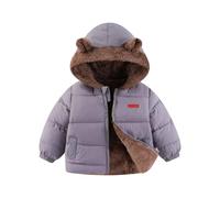 OBiQuzz Giacca invernale per bambini, calda, per le mezze stagioni, foderata in pile, trapuntata con cappuccio, a maniche lunghe, per attività all'aria aperta, leggera, con orecchie d'orso, grigio