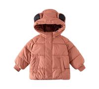 OBiQuzz Giacca trapuntata leggera da ragazza: piumino con orecchie d'orso, giacca a buffer, con chiusura lampo, giacca invernale calda, in cotone, tinta unita, con cappuccio, con tasche, per tutti i