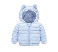 OBiQuzz Giacca trapuntata per bambini, calda, invernale, leggera, con orecchie d'orso, tinta unita, con cappuccio, con chiusura lampo, per tutti i giorni, per bambini, sport, comoda, Azzurro, 120