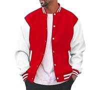 OBiQuzz Giacca universitaria da uomo - Giacca bomber oldschool da uomo - Moda mezza stagione - Taglio dritto - Collo alto - Giacca da baseball - Giacca sportiva con tasche - Giacca leggera, rosso, XL