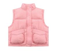 OBiQuzz Gilet trapuntato da ragazza, con colletto alto, leggero, senza maniche, in tinta unita, con chiusura lampo, per il tempo libero, per lo sport all'aria aperta, Colore: rosa., 120