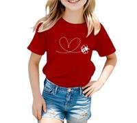 OBiQuzz Kids Children Daily Casual Cute Printed - Maglietta a maniche corte con scollo rotondo, da donna, colore: Rosso, Colore: rosso, 10-11 Jahre