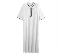 OBiQuzz Musulmano Robe Uomo Caftano Mezza Manica Thobe Scollo a V Uomini Caftano Lato Split Robe Tunica Camicia da notte Etnica Ramadan Robe Tunica Camicie da notte Abiti musulmani, bianco, XXXXL