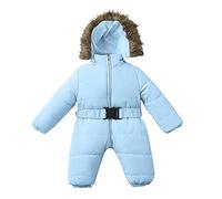 OBiQuzz Neonato Tuta da Neve Calda Capispalla Antivento Cappotto Invernale Neonato Tuta Invernale Con Cintura Vestito Tinta Unita Confortevole Tuta con Cappuccio Per 0-24 Mesi Ragazzi, Azzurro cielo