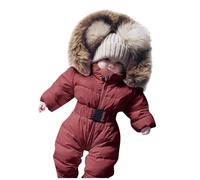 OBiQuzz Neonato Tuta Da Neve Con Cappuccio Capispalla Neonato Cappotto Invernale Calda Tuta Invernale Con Cintura Vestito Tinta Unita Confortevole Tuta con Cappuccio Per 0-24 Mesi Ragazzi, Marrone 1