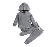 OBiQuzz Pagliaccetto a maniche lunghe con cappuccio per neonati, set da 2 pezzi, taglia, grigio., 18-24 Monate