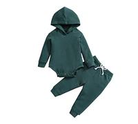 OBiQuzz Pagliaccetto a maniche lunghe con cappuccio per neonati, set da 2 pezzi, taglia, verde, 6-12 Monate