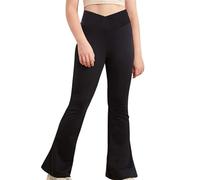 OBiQuzz Pantaloni da ragazza a vita alta leggings atletici casual pantaloni sportivi jazz latin dance collant bambino rullo, Nero , 5-6 Jahre