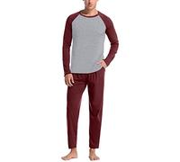 OBiQuzz Pigiama da uomo, lungo, in due pezzi, pigiama da notte, a maniche lunghe, per la casa, in due pezzi, taglie M-3XL, Vino, L